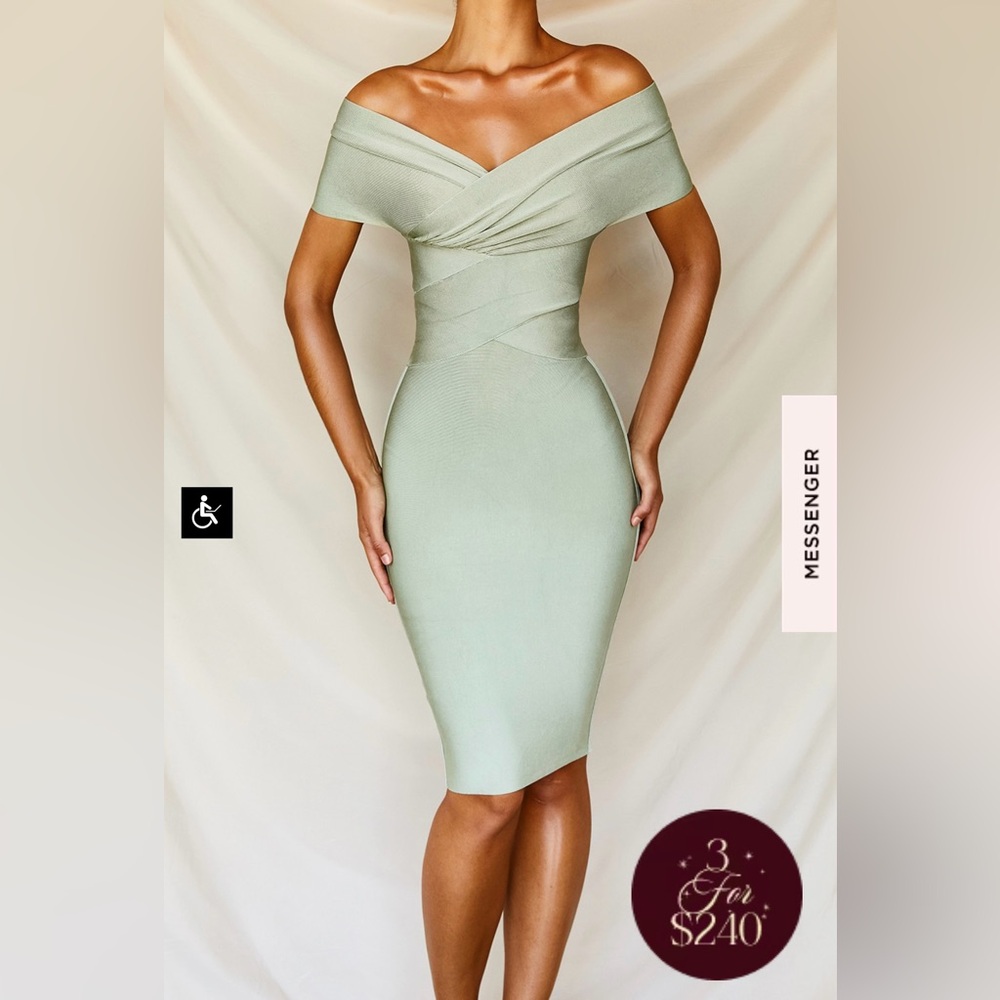House of CB Clarissa Pistachio Off Shoulder Bandage Dress